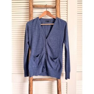 Atmosphere Blue Marled Knit V Neck Cardigan‎ With Pockets Women's Size 6